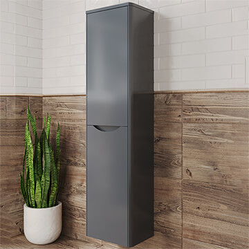 QS Basics Eclipse Wall Hung Soft Black Tall Bathroom Unit 356 x 1392mm - Two Door