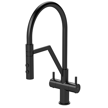 Nuie Ravi Pull-Out Matt Black Kitchen Mixer Tap with Flexible Swan Neck Spout