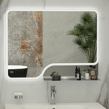 RAK Ornate LED Borderlit Mirror with Chrome Finish Integrated Shelf and Demister Pad