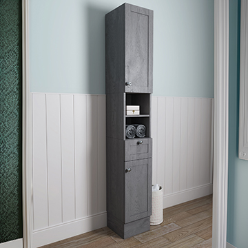 Joseph Miles Willard Grey Ash Open Shelf Floorstanding Tall Boy Unit 300 x 1990mm - Two Door and Drawer