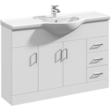 Nuie Mayford Floor Standing 3 Door 3 Drawer Cabinet And Basin White