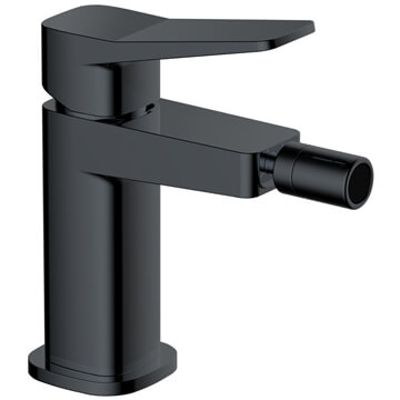 RAK Petit Square Matt Black Bidet Mixer Tap with Directional Spray Spout - Flat Handle