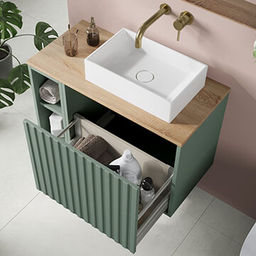Joseph Miles Alfie Wall Hung Reed Green Fluted Vanity Unit - 1 Drawer - 580 x 500mm - Ex-Display - Image