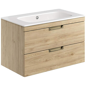 Joseph Miles Aubrey Wall Hung Davos Oak Vanity Unit - 800 x 500mm - 2 Drawers - Ex-Display - Image