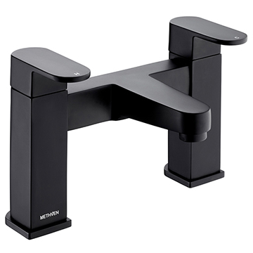 Methven Amio Contemporary Matt Black Bridge Bath Mixer Tap - Flat Handles and Spout