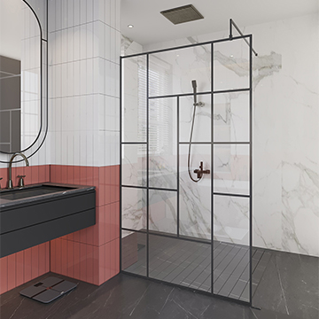 QS Basics Surreal Black Grid Wetroom Shower Screen - Aluminium Frame - 1200 x 1950mm