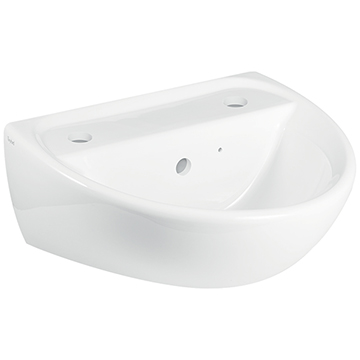 Twyford Sola White 2 Taphole Handrise Basin with Overflow - 500 x 400mm