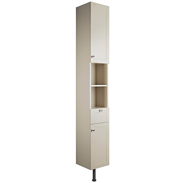 Joseph Miles Willard Matt Latte Open Shelf Floorstanding Tall Boy Unit 300 x 1990mm - Two Door and Drawer