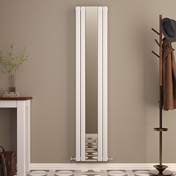 QS Basics Elegant Tubular Column White Radiator with Mirror 380 x 1800mm - Double Panel