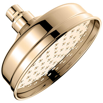 Deva Traditional Round Gold Shower Head with Swivel Joint 151 x 151mm - Single Spray Mode