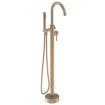 Saneux Cos Floorstanding Curved Brushed Bronze Bath Shower Mixer Tap - Stick Handles