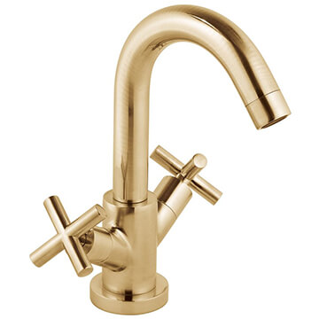 Vado Individual Elements Brushed Gold Basin Mixer Tap with Swivel Spout - Crosshead