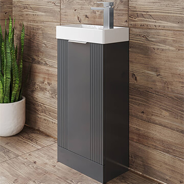 QS Basics Glam Soft Black Floorstanding Semi-Fluted Vanity Unit with Basin - 400 x 861mm