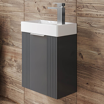 QS Basics Glam Soft Black Wall Hung Semi-Fluted Compact Vanity Unit with Basin