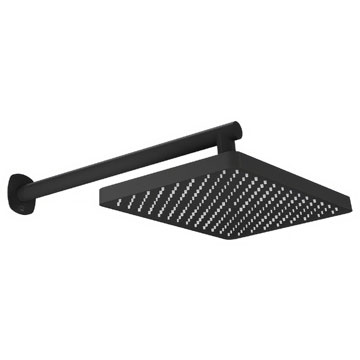 Vado Cameo Fixed Matt Black Rectangular Shower Head with Arm - 200 x 300mm