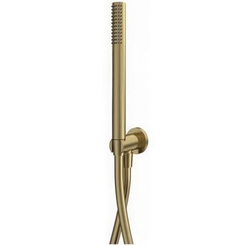 Roper Rhodes Round Brushed Brass Microphone Shower Handset with Hose and Wall Outlet