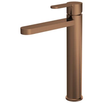 Nuie Arvan Brushed Bronze Tall Basin Mixer Tap with Spout 290mm High - Flat Handle