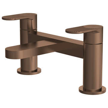 Nuie Cyprus Contemporary Brushed Bronze Bridge Bath Filler Tap - Fluted Accent Handles