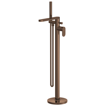 Nuie Cyprus Floorstanding Brushed Bronze Bath Shower Mixer Tap - Fluted Accent Handle