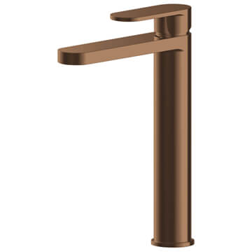 Nuie Binsey Brushed Bronze Monobloc Tall Basin Mixer Tap with Long Spout 290mm High - Flat Handle