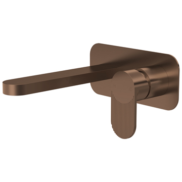Nuie Cyprus 2 Hole Brushed Bronze Basin Mixer Tap with Backplate - Fluted Ascent Handle