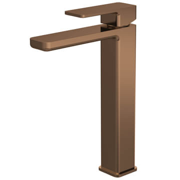 Nuie Windon Brushed Bronze Monobloc Tall Basin Mixer Tap with Spout 290mm High - Flat Handle