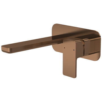 Nuie Windon 2 Hole Brushed Bronze Basin Mixer Tap with Backplate - Flat Handle