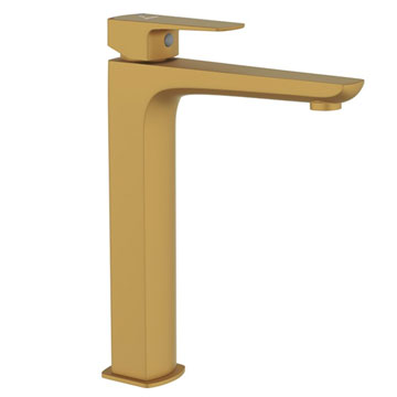 Jaquar Kubix Deck Mounted Gold Matt Square High Neck Mono Basin Mixer Tap - Lever Handle