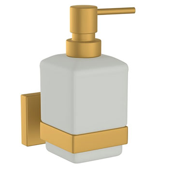 Jaquar Kubix Prime Wall Mounted Gold Matt Soap Dispenser with Glass Bottle