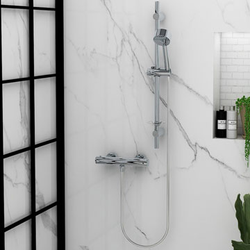 IMEX Arco Single Outlet Thermostatic Bar Valve with Slide Rail Kit and Handset