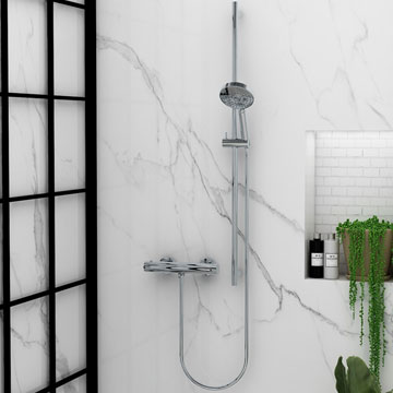 IMEX Arco One-Outlet Thermostatic Bar Valve with Slide Rail Kit and Multi-Function Handset