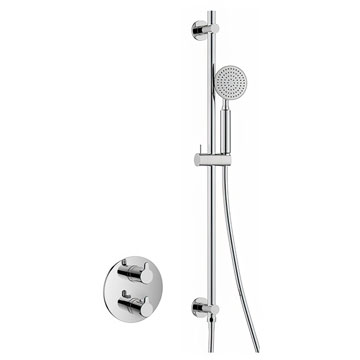 Flova Moonlight Concealed Round Thermostatic Shower Valve with Slider Rail and Hand Shower