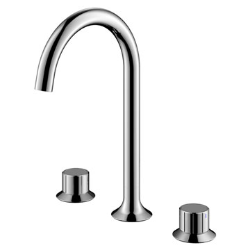 Flova Moonlight Deck Mounted 3 Hole Basin Mixer Tap with Curved Spout - Knob Handle