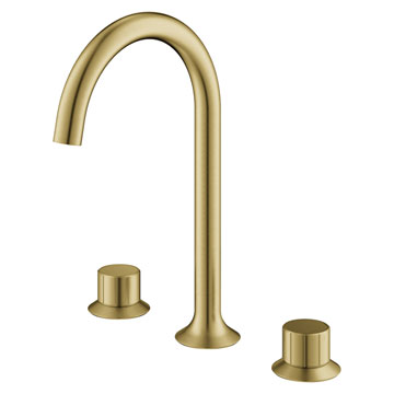 Flova Moonlight Brushed Brass Deck Mounted 3 Hole Basin Mixer Tap with Curved Spout
