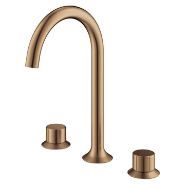 Flova Moonlight Brushed Bronze Deck Mounted 3 Hole Basin Mixer Tap with Curved Spout