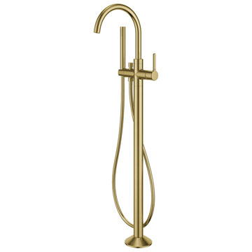 Flova Moonlight Floor-Standing Brushed Brass Bath Shower Mixer Tap with Kit
