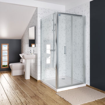Aquadart Venturi 6 1900mm High Frame-Less Bifold Shower Door With Polished Silver Profile
