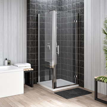 Nuie Pacific Semi-Frameless Hinged Shower Door with Square Handle - Chrome Profile
