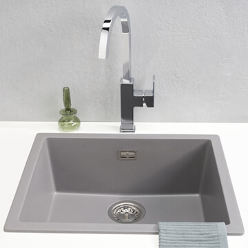 Reginox Amsterdam-40 Grey Silvery Granite Kitchen Sink 460 x 460mm - One Bowl