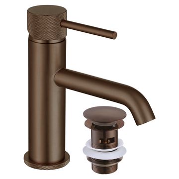 Joseph Miles Fenace Brushed Bronze Basin Mixer Tap with Waste - Knurled Stick Handle