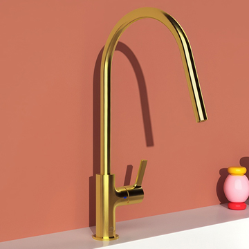 Ideal Standard Gusto Round Brushed Gold Kitchen Mixer Tap with C-Shaped Swivel Spout