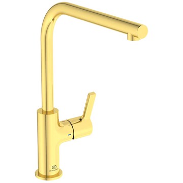 Ideal Standard Gusto L-Shaped Brushed Gold Kitchen Mixer Tap with Swivel Tubular Spout