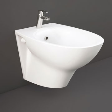 RAK Morning Contemporary Wall Hung White Bidet with Exposed Fitting - 365 x 520mm