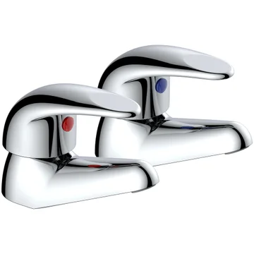 Deva Clifden Contemporary Pair of Chrome Basin Taps - Curved Lever Handles - Deck Mounted