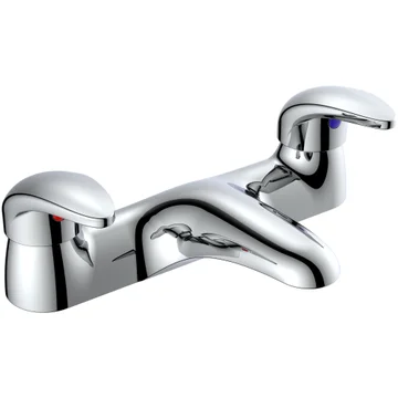 Deva Clifden Chrome Bridge Bath Mixer Tap with Curved Lever Handles - Deck Mounted