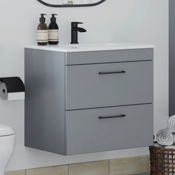 Kartell K-Vit Dove Contemporary Wall Hung Vanity Unit with Basin - 2 Drawer - 610 x 588mm