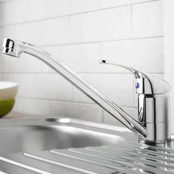 Deva Clifden Chrome Kitchen Sink Mixer Tap with Long Swivel Spout - Curved Lever Handle