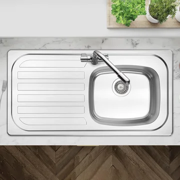 Clearwater Basic Stainless Steel Inset Kitchen Sink with Drainer and Waste - 1 Bowl