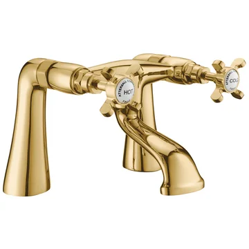 Deva Coronation Traditional Gold Finish Bath Mixer Tap with Long Spout - Crosshead Handles