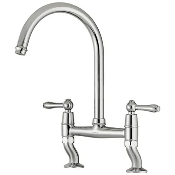 Clearwater Broadway Traditional Bridge Kitchen Sink Mixer Tap with Swan Neck Spout - Lever Handles
